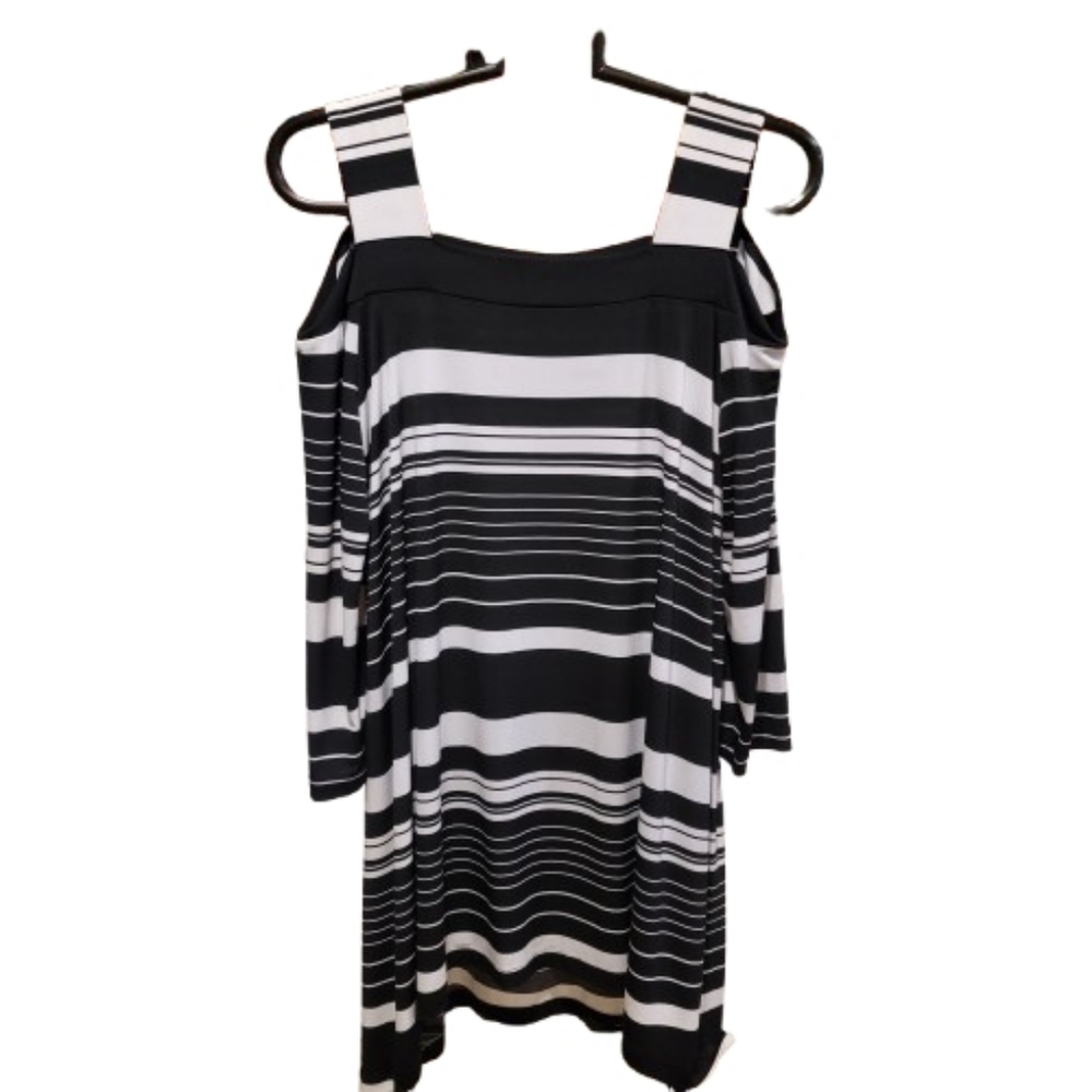 Chico's Cold Shoulder Striped Tunic Black White S - Picture 3 of 13